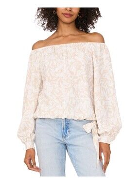 Vince Camuto Women's Printed Off-the-Shoulder Long-Sleeve Tie-Front Blouse XL